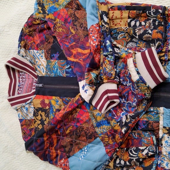 Free People Pandora Reversible Multicolor Patchwork Oversize Bomber Jacket - Picture 15 of 15